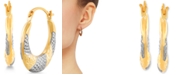 Macy's Two-Tone Textured Hoop Earrings in 14k Gold & White Rhodium-Plate